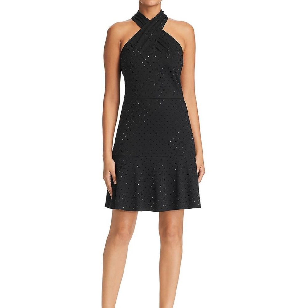 Le Gali women's S small halter neck shiny dot embellished cocktail SHERRY dress